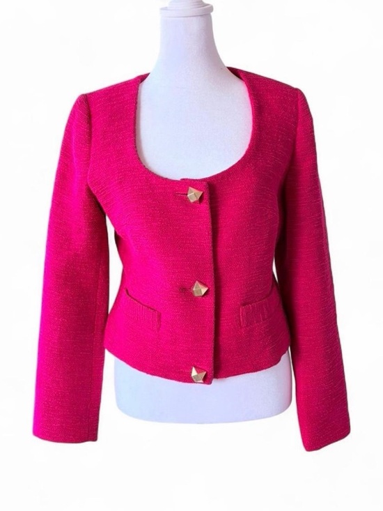 Express Jackets & Blazers - Express Hot Pink Tweed Blazer with Gold Buttons